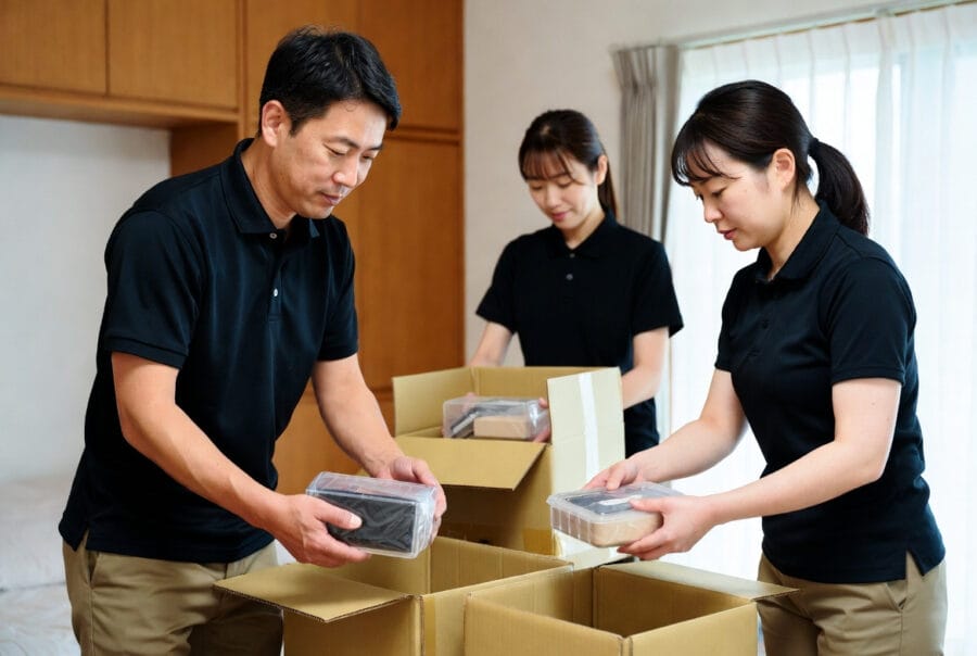 遺品を丁寧に仕分けする作業スタッフ