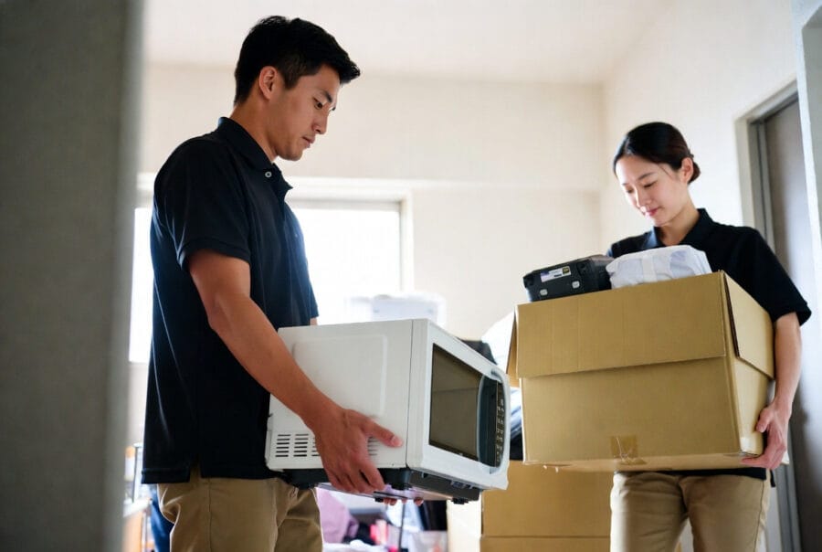 1LDKマンションの遺品整理作業風景