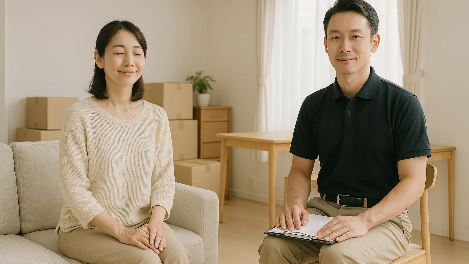 査定を終えて安心した表情のお客様（イメージ）