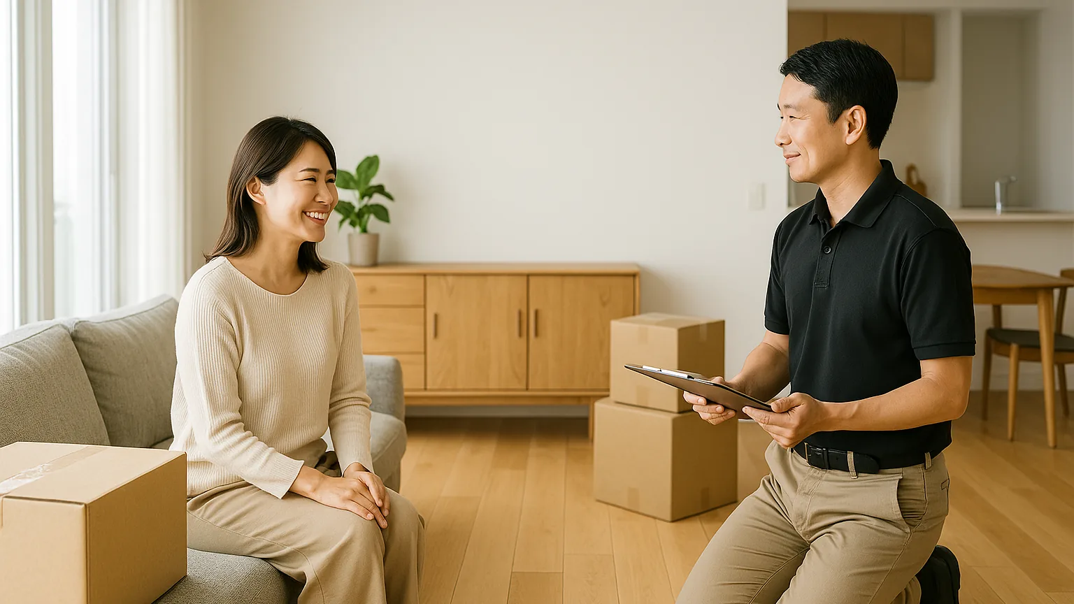 査定を終えて安心した表情のお客様（イメージ）