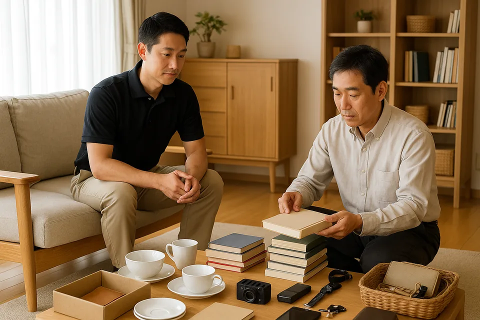 ご家族と残す物を確認する遺品整理（イメージ）
