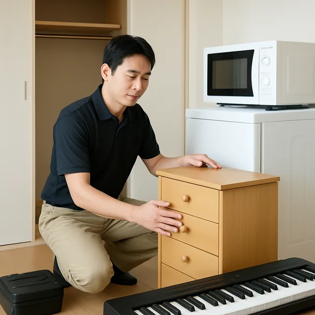 足立区でチェスト・電子レンジ・電子ピアノを確認する出張買取＋不用品回収の事例イメージ