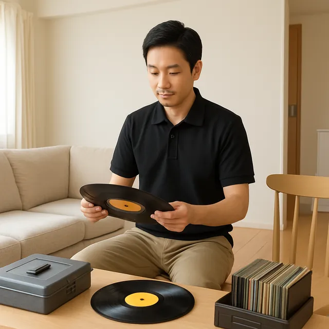 足立区でカウチソファ・ダイニングチェア・レコードを確認する出張買取＋不用品回収の事例イメージ