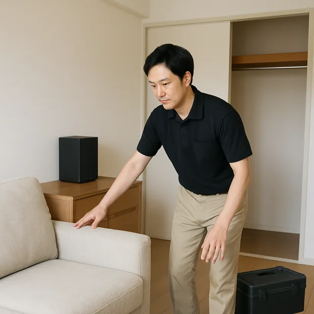 荒川区でカウチソファ・サイドボード・スピーカーを確認する出張買取＋遺品整理の事例イメージ