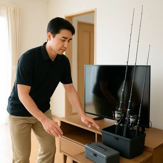 荒川区でテレビボード・有機ELテレビ・釣具を確認する出張買取＋遺品整理の事例イメージ