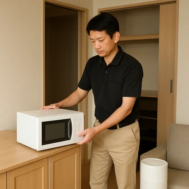 荒川区でサイドボード・電子レンジ・空気清浄機を確認する出張買取＋引越しの事例イメージ
