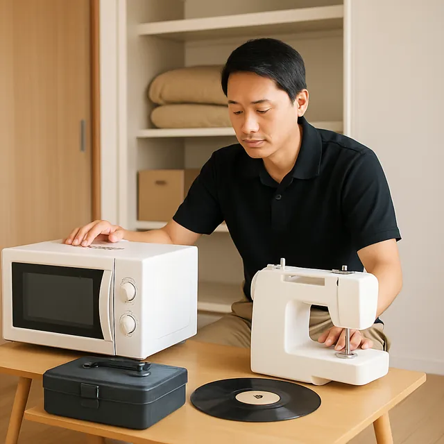 厚木市でオーブンレンジ・ミシン・レコードを確認する出張買取＋家片付けの事例イメージ