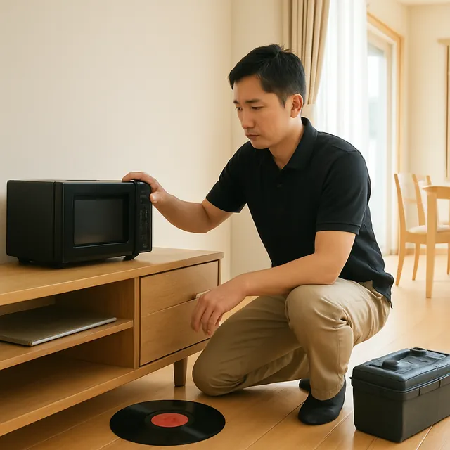 北本市でローテーブル・テレビボード・レコードを確認する出張買取＋家片付けの事例イメージ