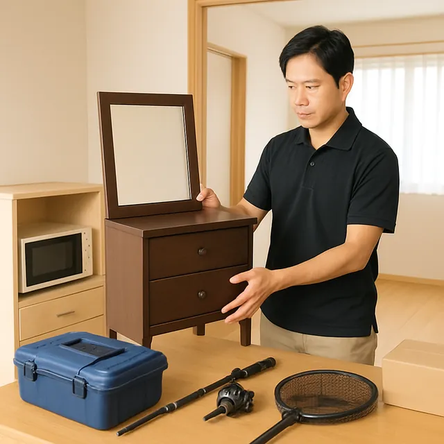 厚木市でドレッサー・レンジ台・釣具を確認する出張買取＋引越しの事例イメージ
