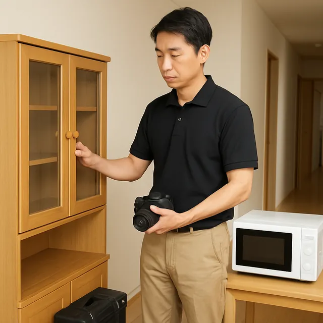 厚木市で食器棚・オーブンレンジ・カメラを確認する出張買取＋不用品回収の事例イメージ
