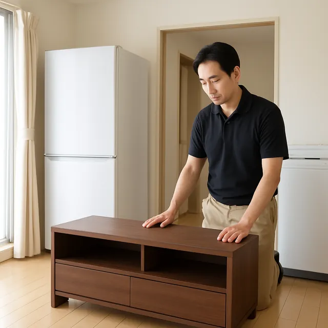 文京区でテレビボード・オーブンレンジ・工具箱を確認する出張買取＋遺品整理の事例イメージ