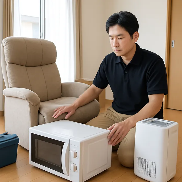 文京区でリクライニングチェア・電子レンジ・空気清浄機を確認する出張買取＋引越しの事例イメージ
