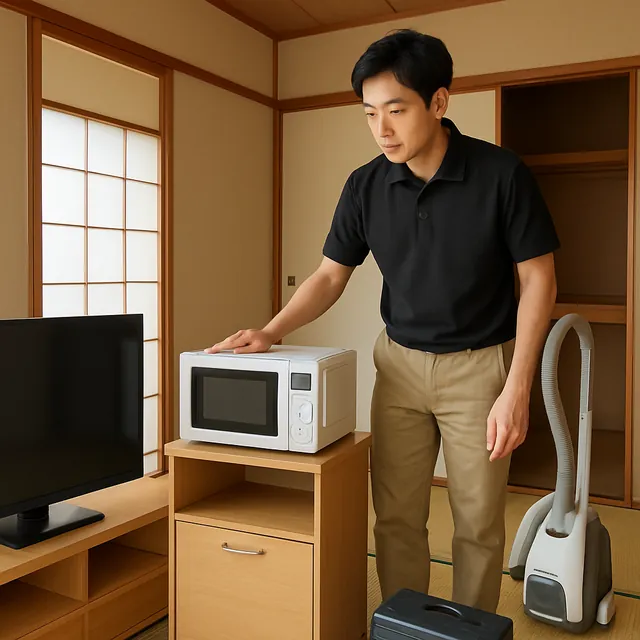 文京区でレンジ台・有機ELテレビ・掃除機を確認する出張買取＋引越しの事例イメージ