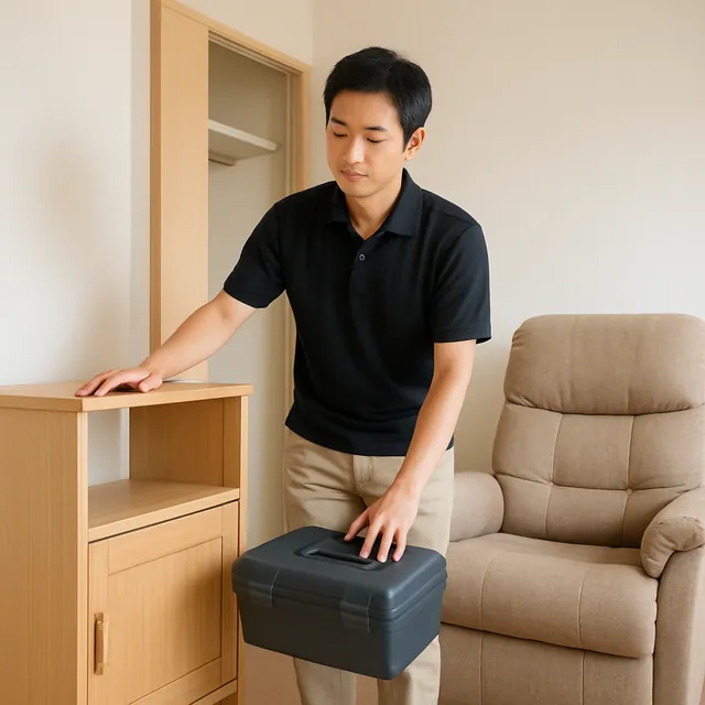 文京区でレンジ台・リクライニングチェア・工具箱を確認する出張買取＋引越しの事例イメージ
