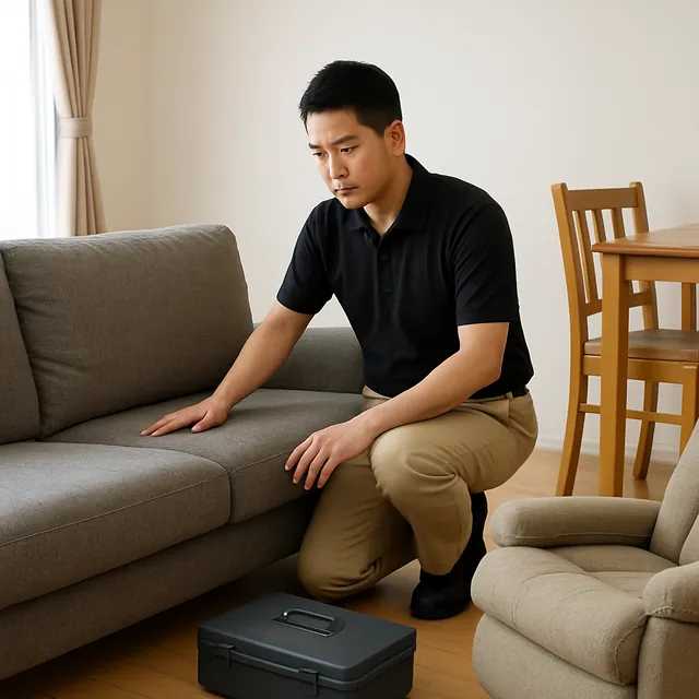 文京区でカウチソファ・ダイニングテーブル・リクライニングチェアを確認する出張買取＋不用品回収の事例イメージ