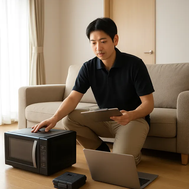 千葉市で3人掛けソファ・電子レンジ・パソコンを確認する出張買取＋家片付けの事例イメージ