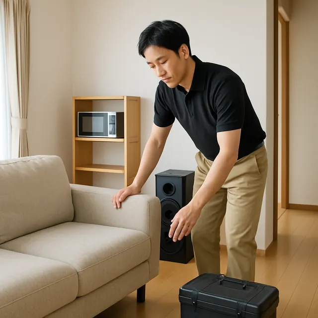 千葉市でカウチソファ・レンジ台・スピーカーを確認する出張買取＋遺品整理の事例イメージ
