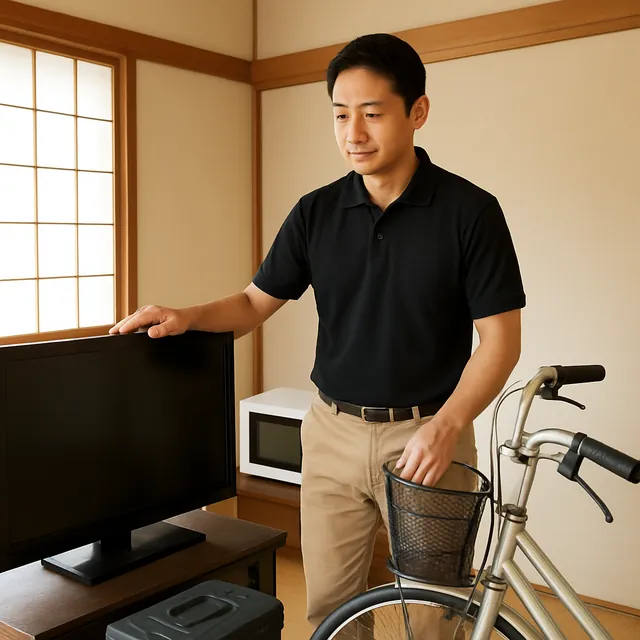 千葉市で液晶テレビ・電子レンジ・自転車を確認する出張買取＋引越しの事例イメージ