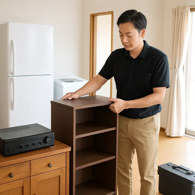 茅ヶ崎市で本棚・サイドボード・アンプを確認する出張買取の事例イメージ