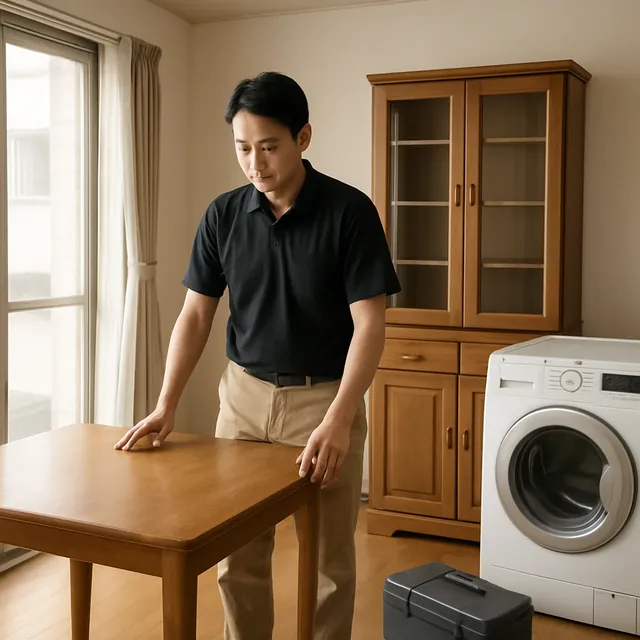 茅ヶ崎市でダイニングテーブル・食器棚・ドラム式洗濯機を確認する出張買取の事例イメージ