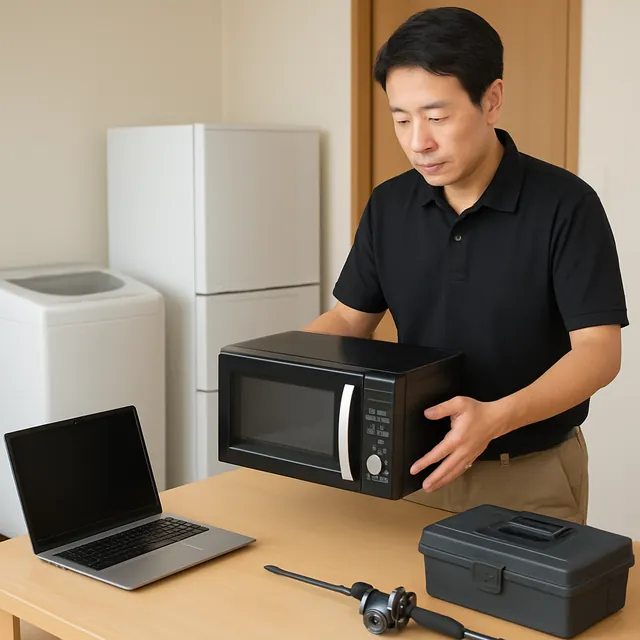 茅ヶ崎市でオーブンレンジ・パソコン・釣具を確認する出張買取＋家片付けの事例イメージ