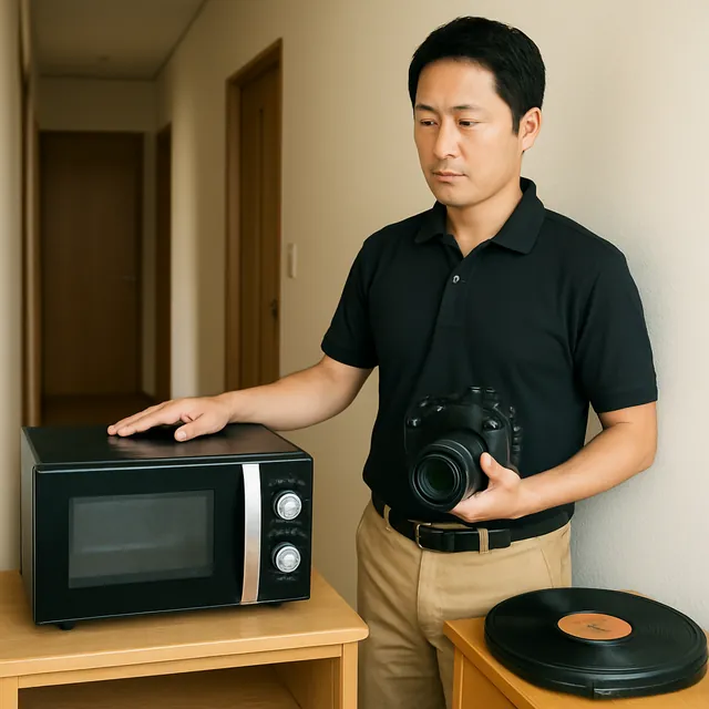 茅ヶ崎市でオーブンレンジ・カメラ・レコードを確認する出張買取＋家片付けの事例イメージ