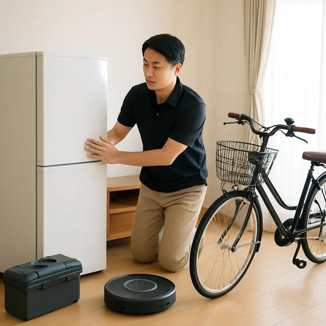 茅ヶ崎市で冷蔵庫・ロボット掃除機・自転車を確認する出張買取＋遺品整理の事例イメージ