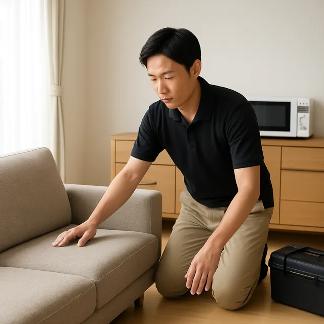 茅ヶ崎市でカウチソファ・サイドボード・電子レンジを確認する出張買取＋引越しの事例イメージ
