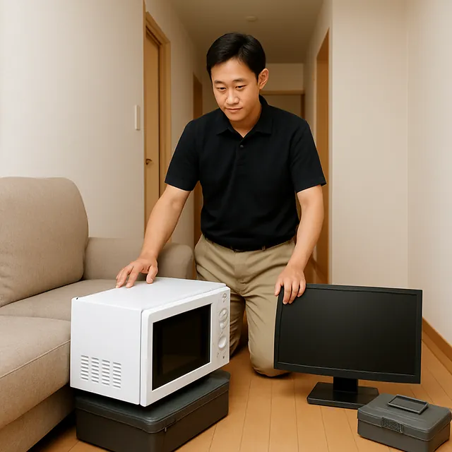 上尾市で縦型洗濯機・電子レンジ・ローテーブルを確認する出張買取＋引越しの事例イメージ