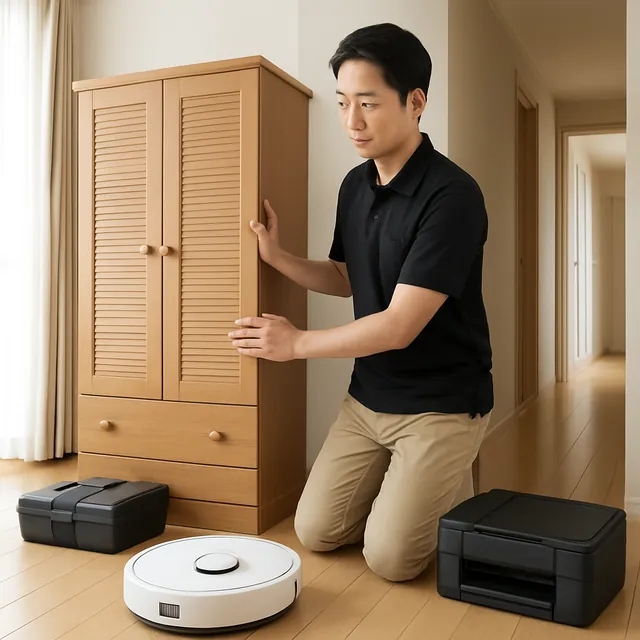 茅ヶ崎市で洋服タンス・ロボット掃除機・プリンターを確認する出張買取＋不用品回収の事例イメージ