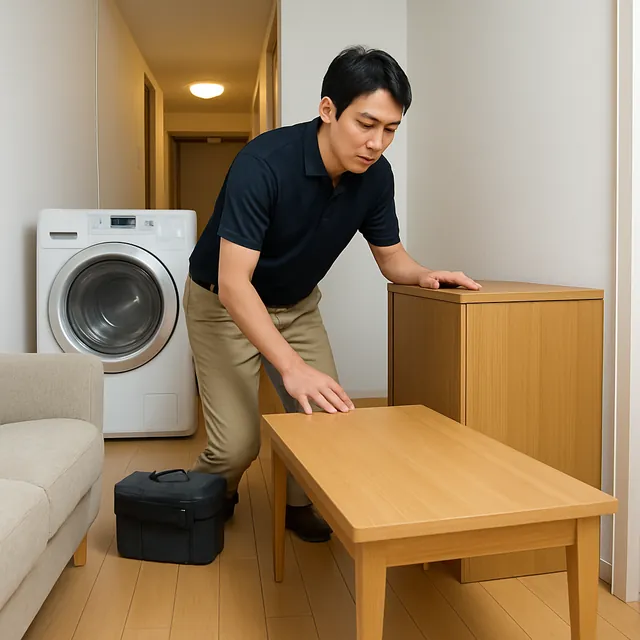 千代田区でローテーブル・キャビネット・ドラム式洗濯機を確認する出張買取＋家片付けの事例イメージ