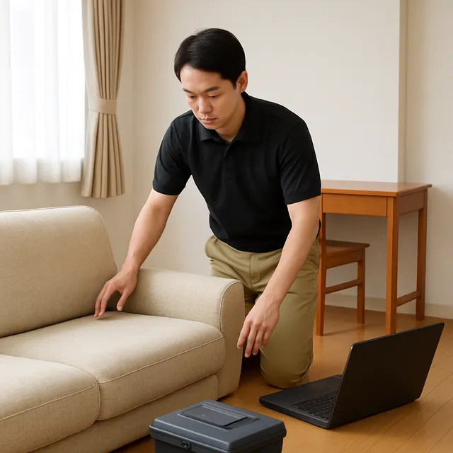 千代田区で3人掛けソファ・学習机・パソコンを確認する出張買取＋引越しの事例イメージ