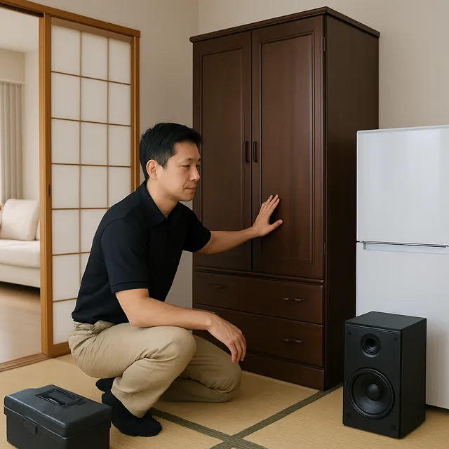 中央区で洋服タンス・冷蔵庫・スピーカーを確認する出張買取の事例イメージ