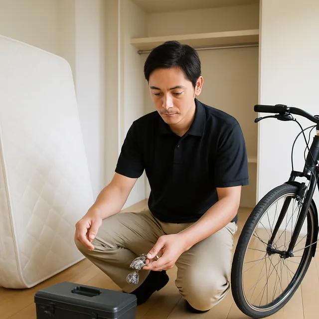 中央区でマットレス・腕時計・自転車を確認する出張買取＋家片付けの事例イメージ