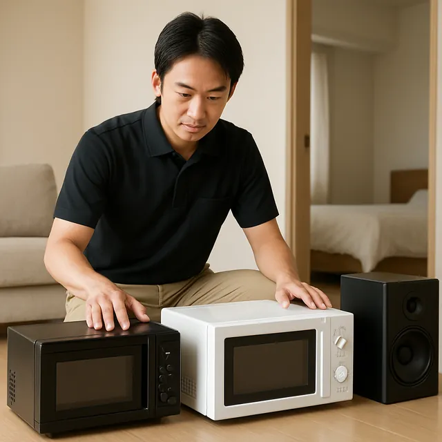 中央区でオーブンレンジ・電子レンジ・スピーカーを確認する出張買取＋遺品整理の事例イメージ