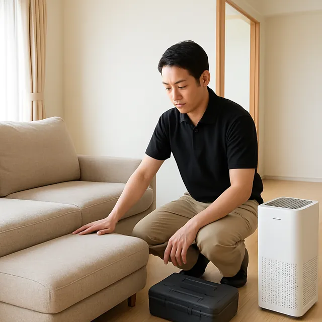 飯能市でカウチソファ・有機ELテレビ・ローテーブルを確認する出張買取の事例イメージ