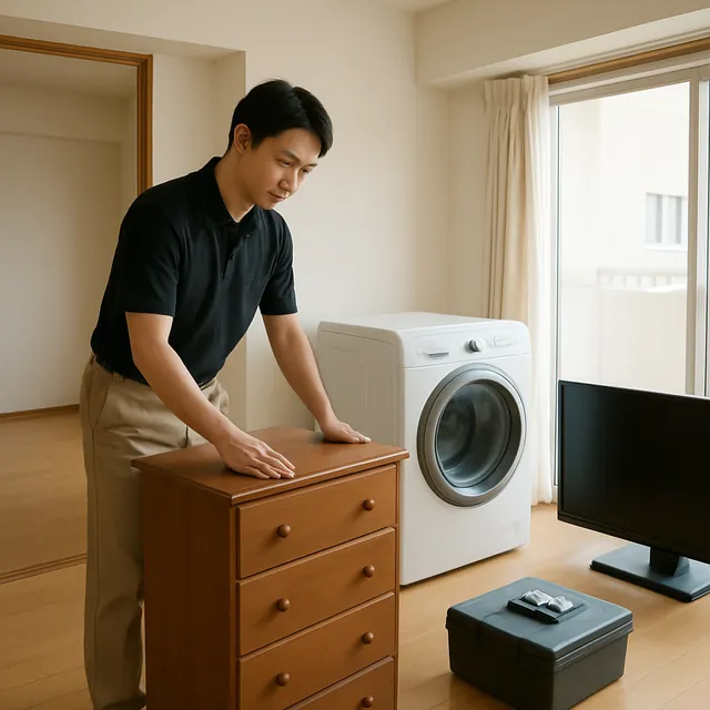 海老名市で洋服タンス・ドラム式洗濯機・モニターを確認する出張買取＋遺品整理の事例イメージ