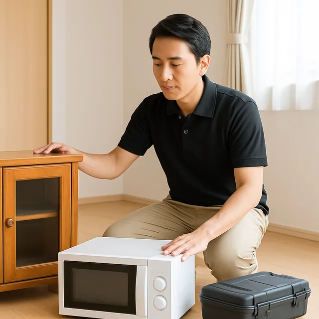海老名市でキャビネット・電子レンジ・工具箱を確認する出張買取＋不用品回収の事例イメージ