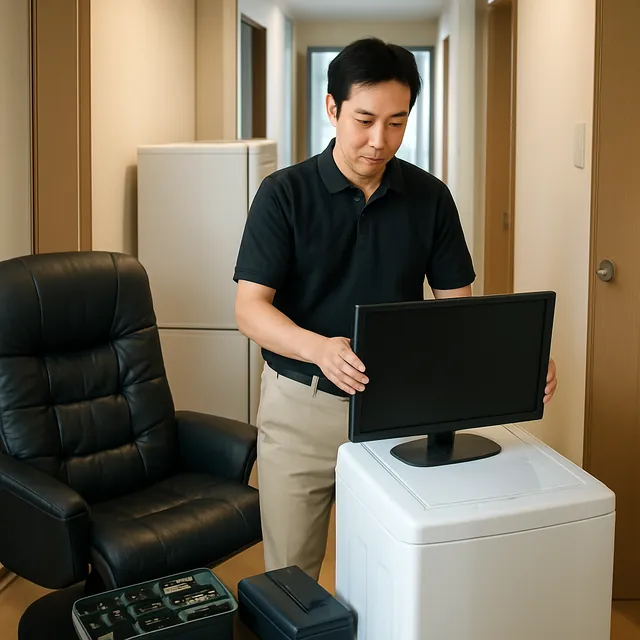 江戸川区でリクライニングチェア・モニター・釣具を確認する出張買取＋引越しの事例イメージ