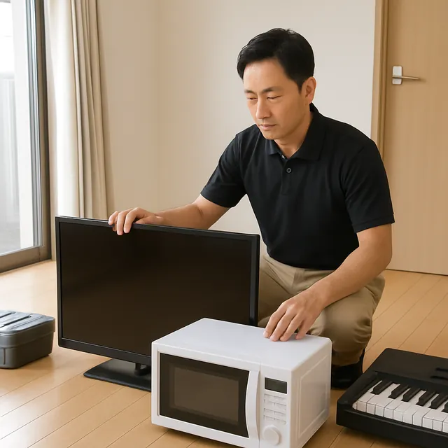 江戸川区で液晶テレビ・オーブンレンジ・電子ピアノを確認する出張買取＋不用品回収の事例イメージ