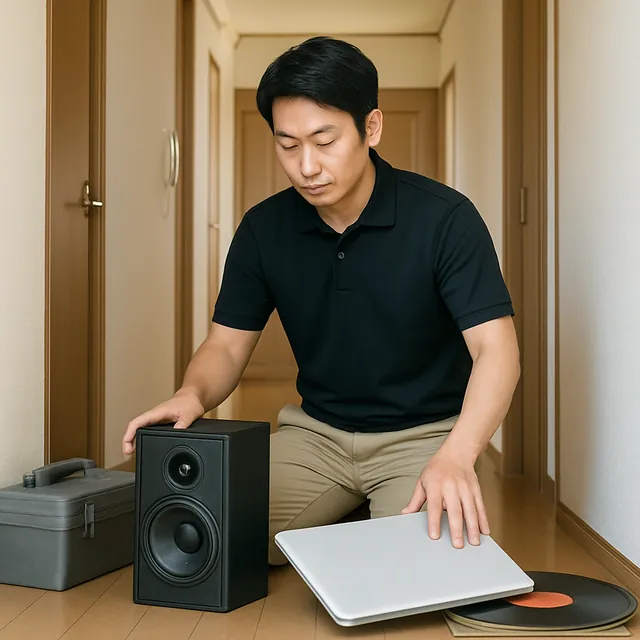 藤沢市でスピーカー・パソコン・レコードを確認する出張買取＋家片付けの事例イメージ