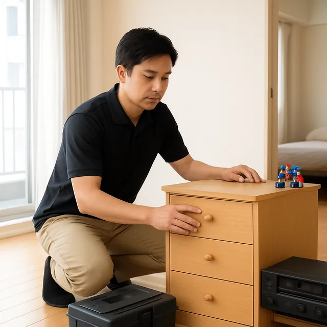 藤沢市でチェスト・アンプ・ホビー用品を確認する出張買取＋家片付けの事例イメージ