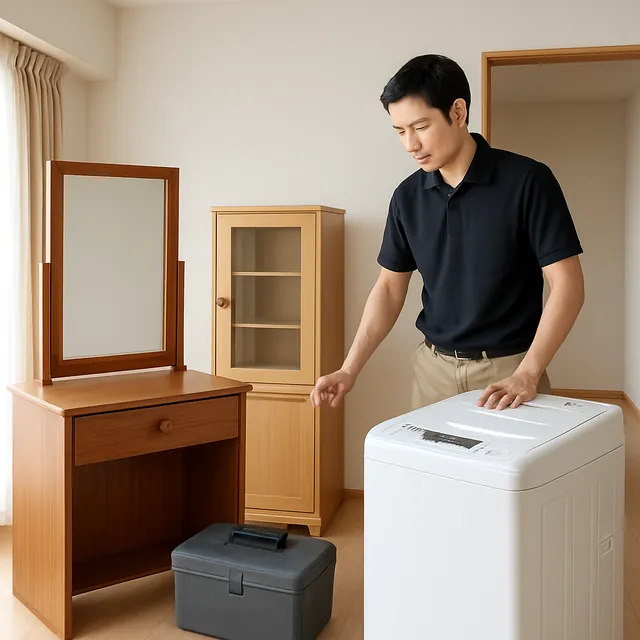藤沢市でドレッサー・キャビネット・縦型洗濯機を確認する出張買取＋遺品整理の事例イメージ