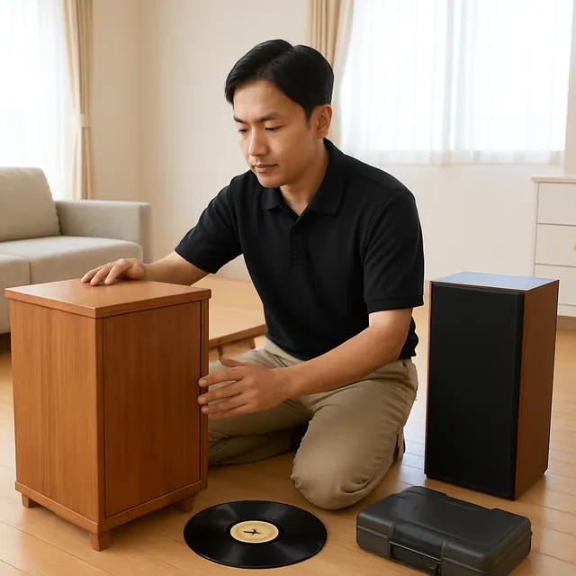 藤沢市でキャビネット・スピーカー・レコードを確認する出張買取＋遺品整理の事例イメージ