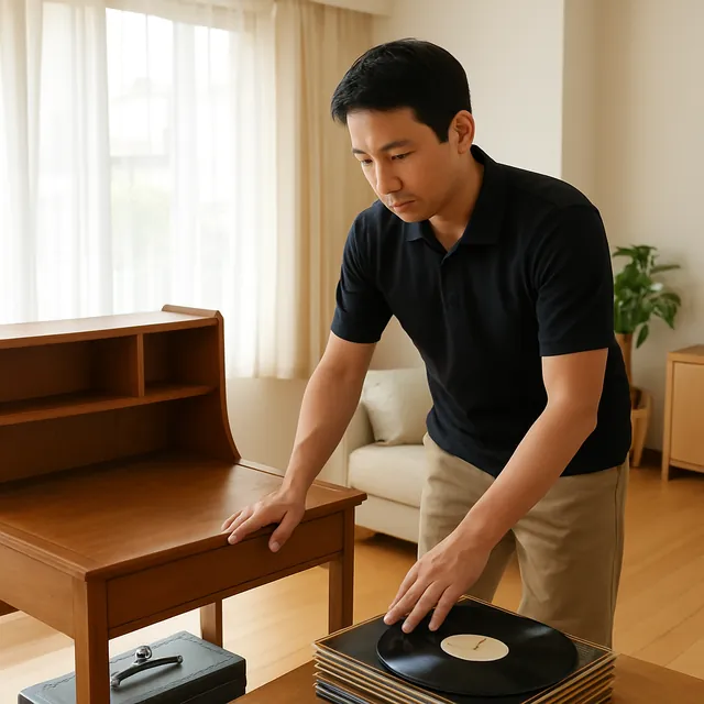 藤沢市で学習机・デスク・レコードを確認する出張買取＋引越しの事例イメージ