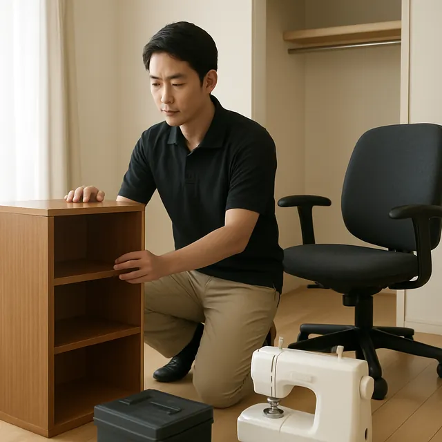 毛呂山町でパソコン・オフィスチェア・本棚を確認する出張買取＋引越しの事例イメージ