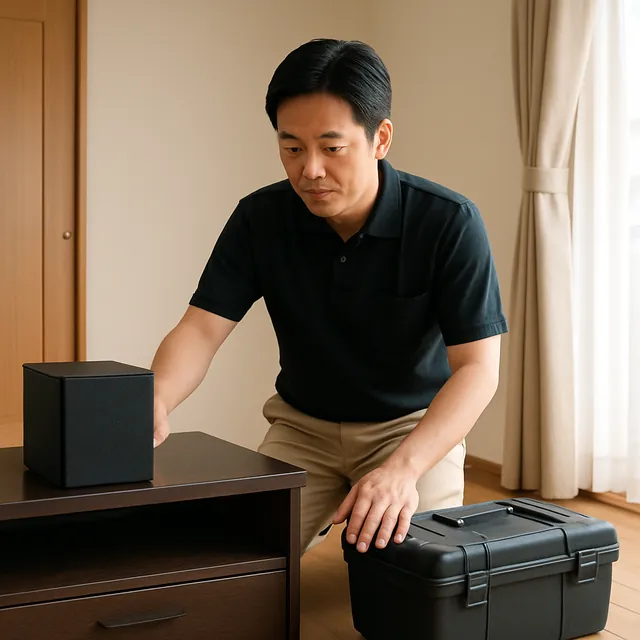 船橋市でテレビボード・スピーカー・工具箱を確認する出張買取の事例イメージ