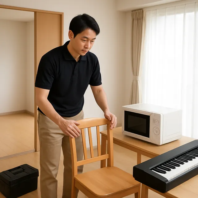 船橋市でダイニングチェア・電子レンジ・電子ピアノを確認する出張買取＋遺品整理の事例イメージ