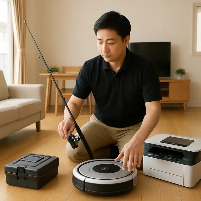 船橋市でロボット掃除機・プリンター・釣具を確認する出張買取＋遺品整理の事例イメージ