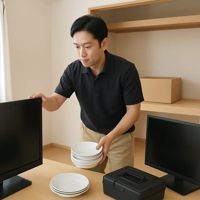 船橋市で液晶テレビ・有機ELテレビ・食器セットを確認する出張買取＋不用品回収の事例イメージ